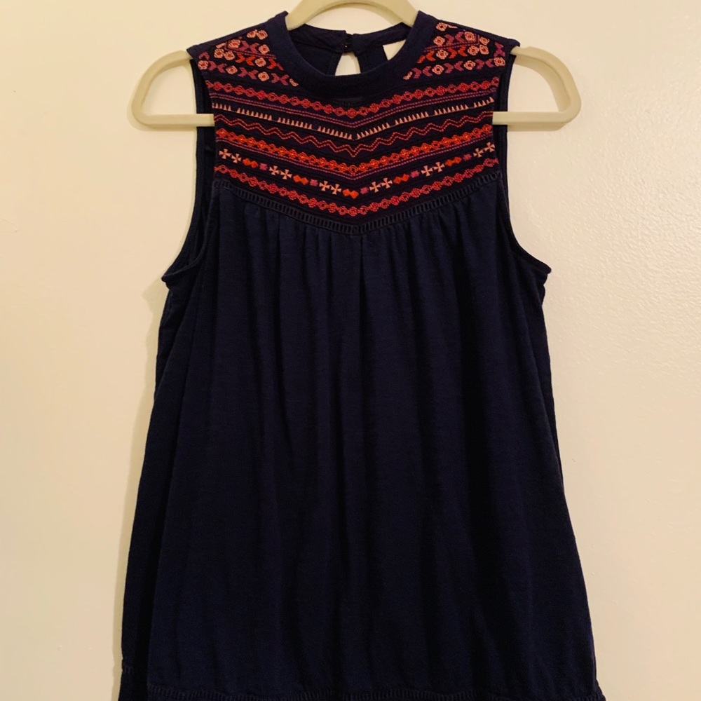 Navy Tank Top with Embroidered Design